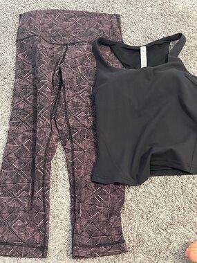 lululemon athletica Black Tank Top with Purple Geometric Leggings
